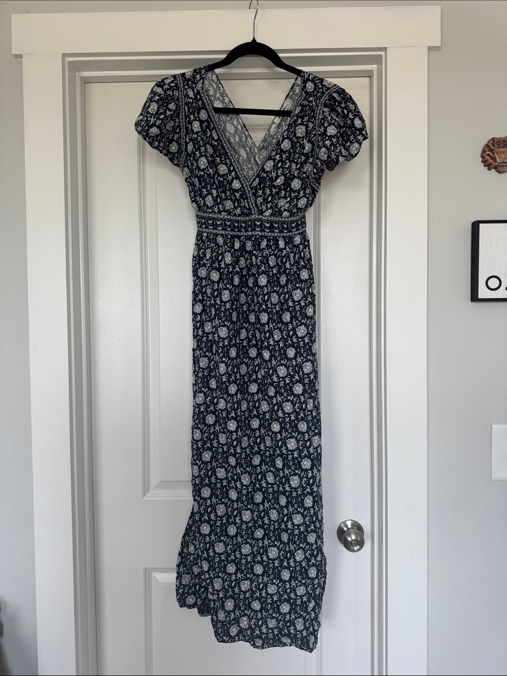 Max Studio Navy and White Floral Wrap Maxi Dress